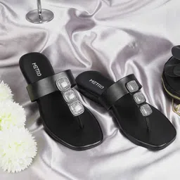 Metro Women T-Strap Flats with Buckles-8