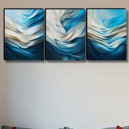 SAF Blue & White 3 Pieces Abstract Wood Wall Art-16