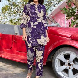 CORSICA Printed Shirt Collar Pure Cotton Top With Trousers Co-Ords-image-65