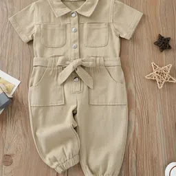 YK Girls Pure Cotton Collared Tie-Up Jumpsuit-image-54