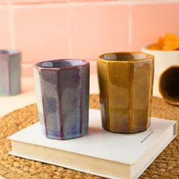 WEAVING HOMES Blue & Mustard Textured Ceramic Glossy Mugs Set of Cups and Mugs-46
