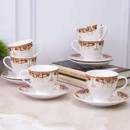 UPC Set Of 12 Brown Printed Ceramic Tea Set-15
