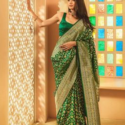 CaniBani Green Silk Blend Banarasi Sarees-image-97