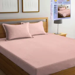 FABINALIV Peach-Coloured Striped 300 TC King Bedsheet with 2 Pillow Covers-picture-7