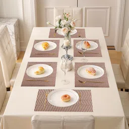 Kuber Industries Placemats Set Of 12 Copper Striped Rectangular Shape Table Mats-66