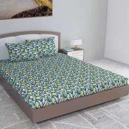 Divine Casa Florate Teal Floral Printed Pure Cotton 144 TC King Bedsheet Set 2.70m x 2.70m-image-40