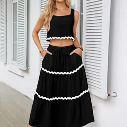 Outzidr Square Neck Crop-Top With Maxi Skirt Co-Ords-image-3