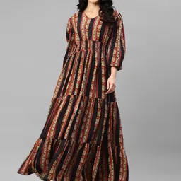 Raiyani Enterprise Ethnic Motifs Printed Tiered V-Neck Fit & Flare Maxi Dress-picture-1