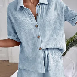 The Roadster Lifestyle Co Shirt Collar Neck Shirt & Shorts Co-Ords-58