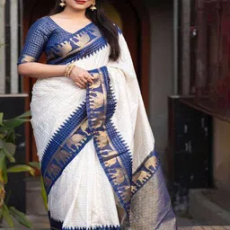 SANJANA SILK Women Woven Design Checked PrintedKanjeevaram Saree-image-63
