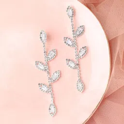 DressBerry Silver-Plated Artificial Stones Contemporary Drop Earrings-image-24