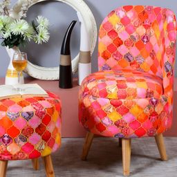 Shadowkart 2 Pieces Pink & Orange Printed Wooden Pouffes Ottomans-0