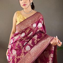 CaniBani Woven Design Zari Silk Blend Banarasi Saree-picture-46