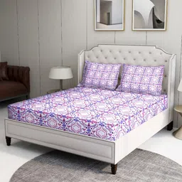 BOMBAY DYEING Purple & White Floral 120 TC Queen Bedsheet with 2 Pillow Covers-image-72