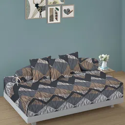 Arrabi 6Pcs Grey & Brown Abstract-Printed Skin-Friendly Superfine Quality Diwan Set-25