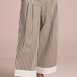 Muvazo Women Cotton Striped High-Rise Regular Fit Pleated Trouser-image-43