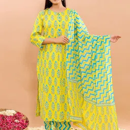 vasvi Vbuyz Floral Printed Pure Cotton Straight Kurta With Trousers & Dupatta-picture-6