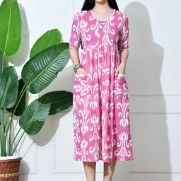 DECKEDUP Printed Cotton Fit & Flare Midi Dress-picture-5
