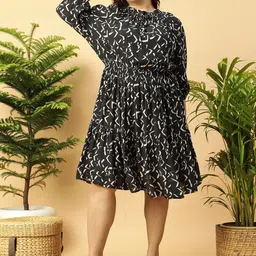 Oxolloxo Women Plus Size Printed 3/4 Sleeve Smocked Elasticated Rayon Dress-image-37