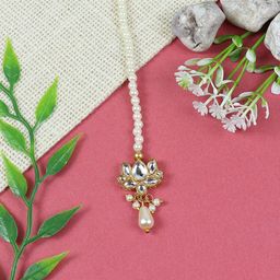 Asthetika Kids Gold-Plated Kundan Studded Maang Tikka Head Jewellery-4