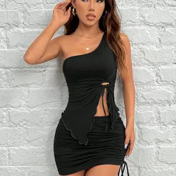 Outzidr One-Shoulder Neck Top With Skirt Co-Ords-picture-5