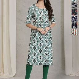 7Threads Women Ethnic Motifs Printed Mirror Work Floral Crepe Kurta-image-81
