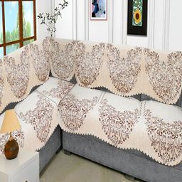 Fashion Throw Beige & Brown Printed Jacquard Sofa Cover-image-50