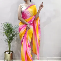 GAVUBAA Pink Organza Leheriya Sarees-picture-27