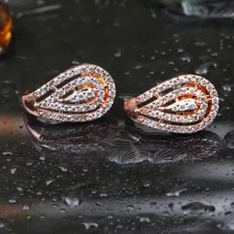 JYONA Sparkling Gold-Plated American Diamond Studded Contemporary Studs-image-41