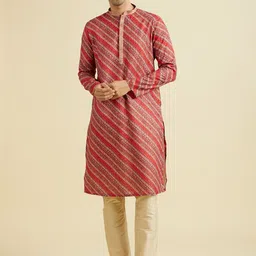 Manyavar Ethnic Motifs Printed Mandarin Collar Thread Work Straight Kurta And Pyjamas-image-64