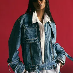 the Misnomer Unisex Washed Polyester Crop Denim Jacket-4