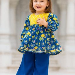 Mamma's Bear Girls Floral Printed Empire Gotta Patti Pure Cotton Kurti with Palazzos-picture-16
