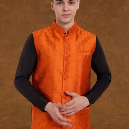 Moda Rapido Woven Design Mandarin Collar Nehru Jacket-image-56