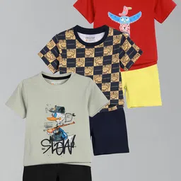 HELLCAT Boys Pack Of 3 Printed Round Neck T-Shirts With Shorts-image-67