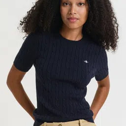 GANT Women Self Design Round Neck Cotton Slim Fit T-shirt-image-54