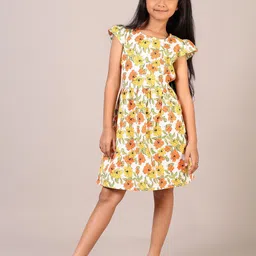 V-Mart Floral Print Flutter Sleeve A-Line Dress-image-63
