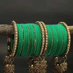 RIJOLI Set Of 42 Gold-Plated Zircon Studded Latkan Bangles-38