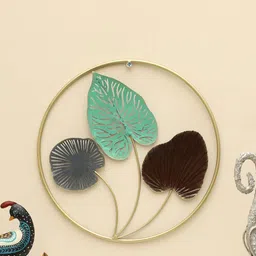 vedas W-Vani Gold-Toned & Green Floral Round Shaped Wall Hanging-14