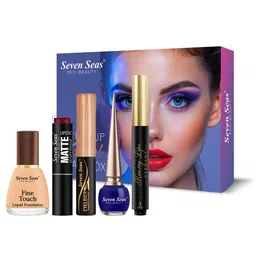 Seven Seas Foundation Velvet Touch Lipstick Lip Balm & 2-Pcs Liquid Eyeliner Makeup Combo-16