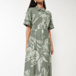 max Women Floral Printed Shirt Collar Shirt Midi Dress-picture-40