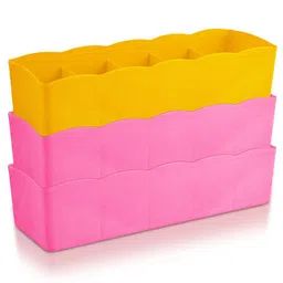 Kuber Industries Pink & Yellow 3 Pieces Regular Drawer Organisers-83