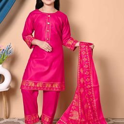 GLAMOUR WORLD GARMENTS Girls Printed Regular Kurta with Trousers & With Dupatta-picture-9