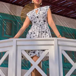 HOUSE OF FETT Floral Print Keyhole Neck Fit & Flare Mini Dress-image-23