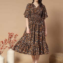 OTABU Floral Print Crepe A-Line Midi Dress-image-50