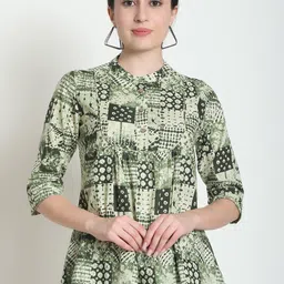 Moda Rapido Women Abstract Printed Mandarin Collar Organic Cotton Top-image-85
