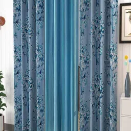 AADI TRADERS Blue Set of 3 Tree design Floral Door Curtain-image-28