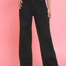 KATLINE Smart Wide Leg High-Rise Stretchable Women's Denim Jeans-picture-47
