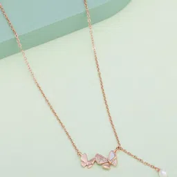 Kushal's Fashion Jewellery Rose Gold-Plated Zircon Studded & Pearl Beaded Chain-image-30