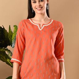 GLOWWORLD Geometric Printed Notch Neck Thread Work Straight Short Kurti-picture-22