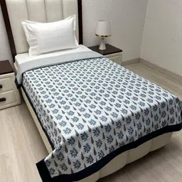Pure Decor White & Blue Floral AC Room Single Bed Dohar-52